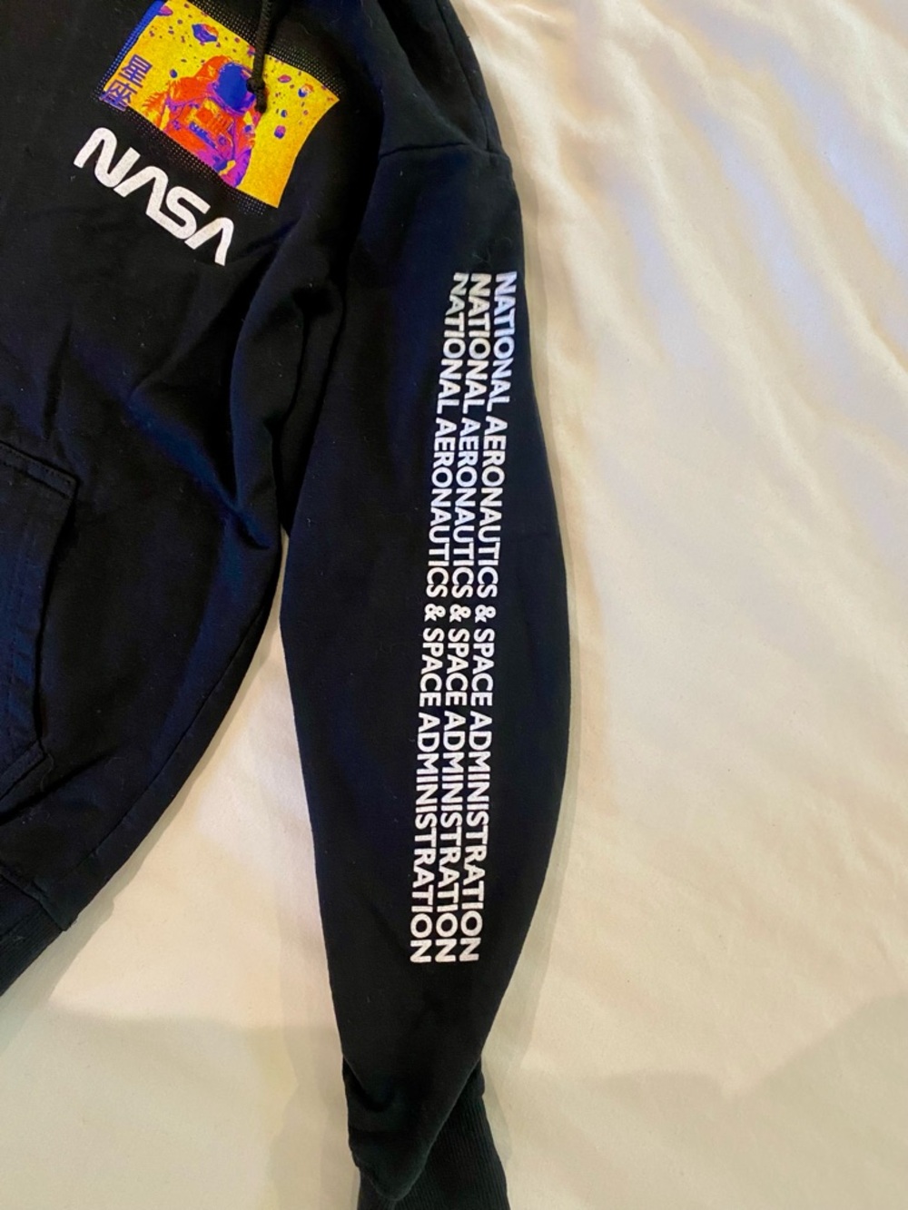 NASA Black Graphic Pullover Hoodie with Color Block Chest Art - Picture 2 of 3